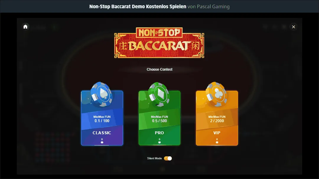 3 Spieloptionen des Non-Stop Baccarat von Pascal Gaming